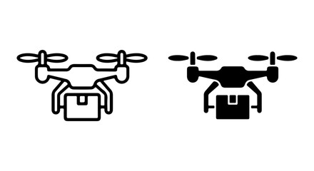Fototapeta premium Drone Delivery Icons, Aerial Package Transport Vector Graphics, Modern Logistics Symbols