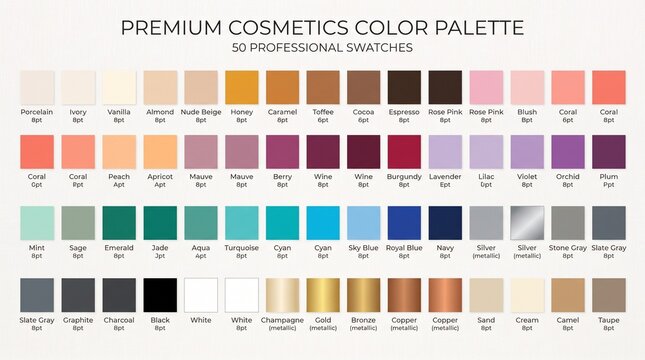 Premium cosmetics professional color palette featuring diverse beauty shades