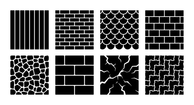 Seamless Texture Patterns: Brick, Scales, Cracked, Cobblestone, Stripes, Vector Set