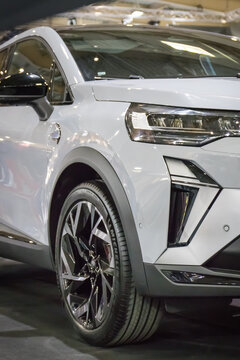 Poznan, Poland - April 26, 2025: Poznan Motor Show. Front of Renault Symbioz. Detail of vehicle