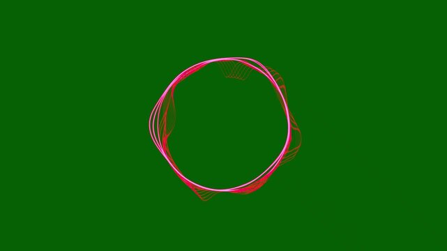 Red reactive audio sphere animation with vibrant waveform particles and futuristic equalizer effects on deep green screen background ultra HD 4K
