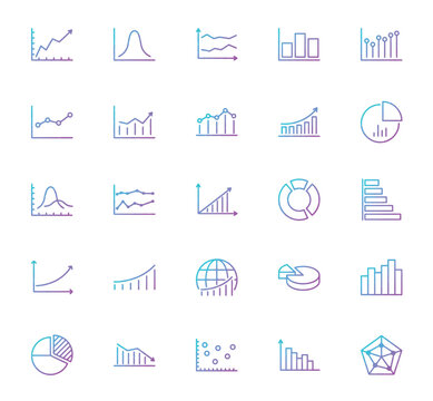 Set of diverse infographic icons showing data trends and statistics
