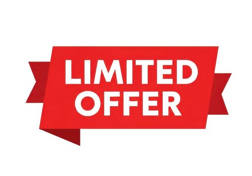 Limited offer banner with red ribbon design