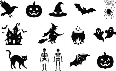 Fototapeta premium Halloween icon set spooky silhouettes for seasonal designs and festive decorations