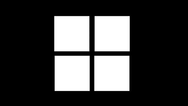 A seamless looping animation of four square shapes fading in and out sequentially, designed as a modern loading or buffering icon with a transparent background.