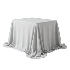 Square table covered with a clean white tablecloth isolated on transparent background, illustration © ZAHIDUL