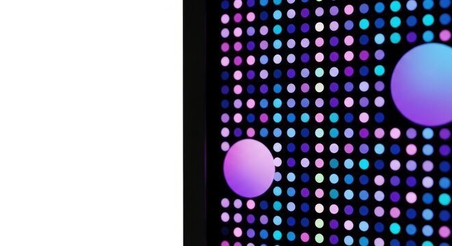 Vibrant light emitting diodes display a mesmerizing array of glowing blue and purple spheres that radiate intense energy while creating a dynamic visual pattern within the digital communication