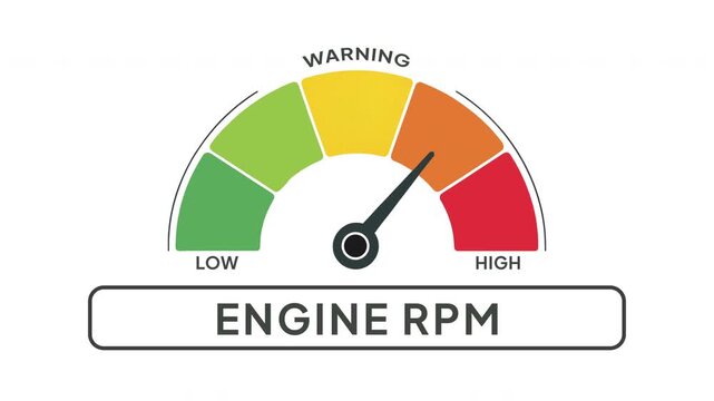 Engine RPM Level Gauge Animation from Low to High Indicator on Automotive Dashboard Performance Background Motion Graphics