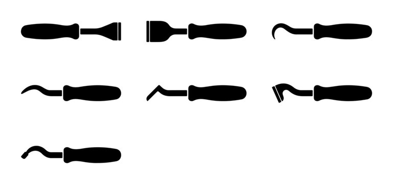 Set of 7 Black Silhouette Hand Tools, Automotive Trim Removal Tools, Mechanic Tools
