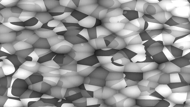 Abstract grayscale pattern of overlapping organic 3D shapes on dark background