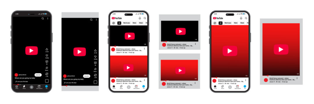 Youtube post template. Smartphone youtube reel, content, layout. Youtube mockup and template, interface template. Social media vector illustration.