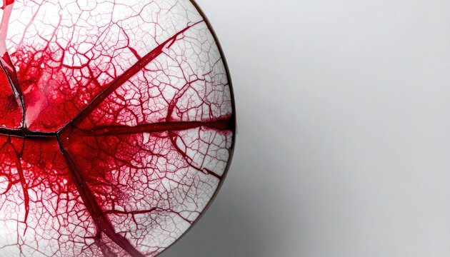 Circular red vein network macro abstract close up.