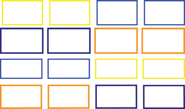 Colorful Blank Rectangle Labels Set: Clean Vector Sticker Templates, Yellow, Blue, and Orange Outline Frame Borders Collection for Office Organization