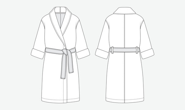 Kids Bathrobe Towel Sketch Front and Back View Technical Fashion Flat Vector Illustration