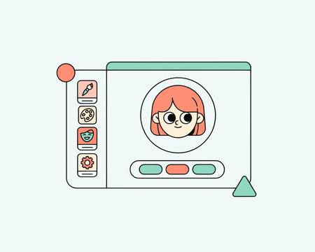 Graphic design software window for editing user avatar portrait with creative tool sidebar