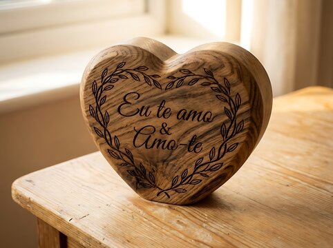 Heart shaped wooden plaque with eu te amo e amo te engraving eu te amo engraving romantic eu te amo valentines thoughtful ornament woodworking keepsake anniversary sentiment