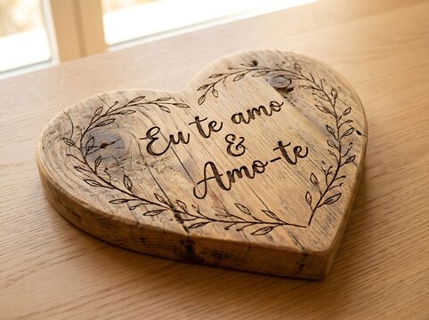 Heart shaped wooden plaque with portuguese love inscription eu te amo romantic valentines engraved dedication portuguese affection relationship marriage anniversary handmade sentiment