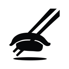 Sushi with Chopsticks Black Silhouette Vector Icon © mariom