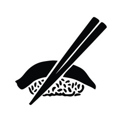 Sushi with Chopsticks Black Silhouette Vector Icon © mariom