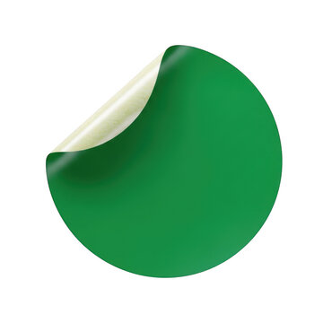 Green round sticker with a peeled corner