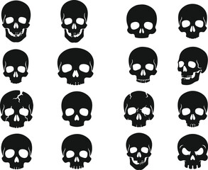 Obraz premium Collection of black silhouette skull illustrations for halloween and gothic designs
