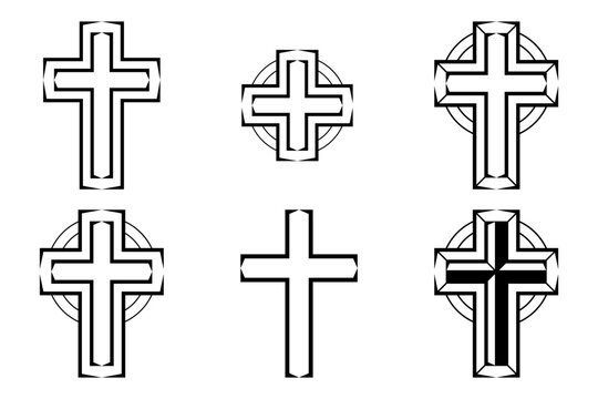variety of christian crosses vector flat design icon set symbol