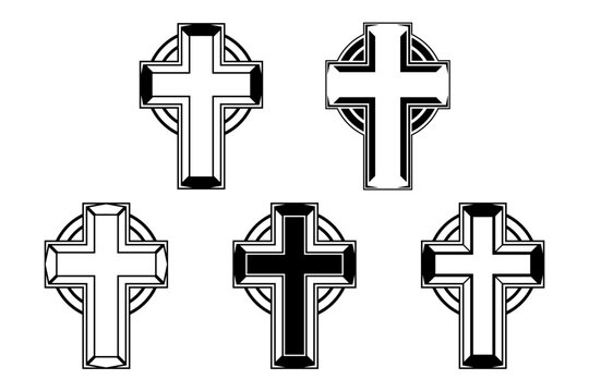 icon set of christian cross celtic nimbus geometric ornamental church