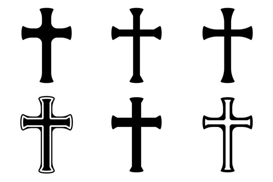 icon set of christian cross antique gothic style symbol