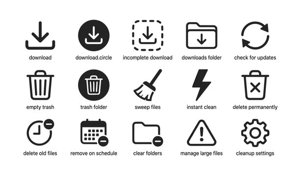 File management and cleanup icons arranged in grid layout