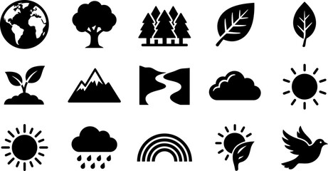 Naklejka premium Set of Nature and Environmental Icon Symbols.