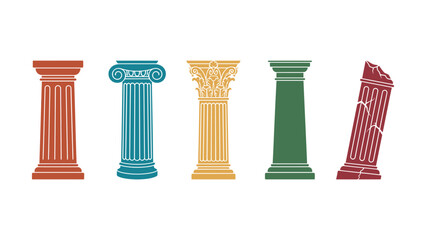 Obraz premium Colorfulillustrationofvariousancientarchitecturalcolumnsonwhitebackground
