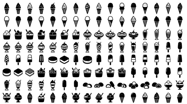 Premium Ice Cream and Frozen Dessert Mega Collection Black Vector Illustration