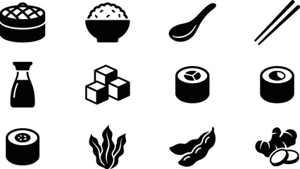 Set of minimalist black sushi and Japanese food icons. © Yasmine 