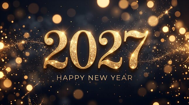 Golden glittery 2027 numbers for a festive happy new year