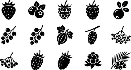 Collection of black and white berry icons set. © Momo