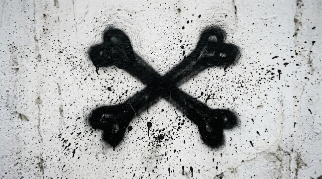 Black spray paint crossbones on wall