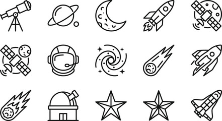 Set of space and astronomy line art icons. © agus