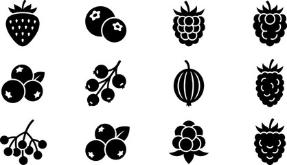 Set of black berry icons isolated on white background. © agus