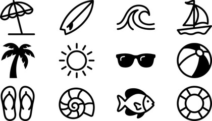 Set of hand drawn beach and summer vacation doodle icons. © dani