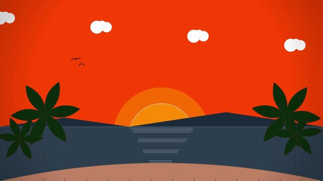 Tropical sunset transition with technology background