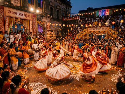 Dancers perform traditional Indian folk dance at night festival