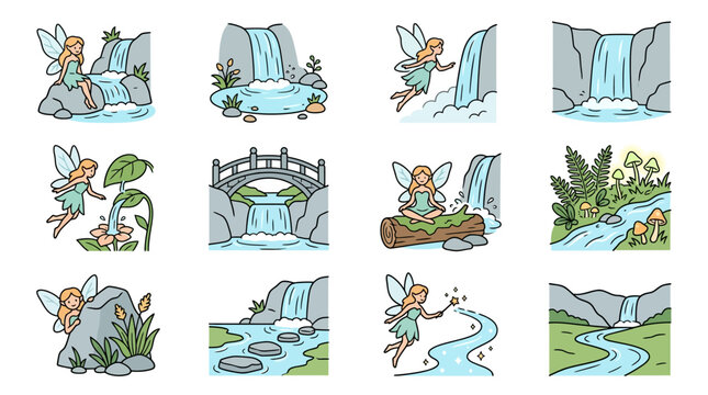 Fairy Tale Forest Collection: Waterfalls, Fairies, and Nature Elements