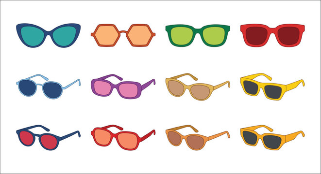 Collection of colorful sunglasses flat vector illustration on a white background shades