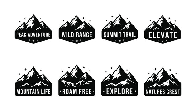 Black mountain logos with inspirational phrases on white background