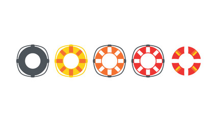 Colorful lifebuoys with different designs and ropes on white background © Artist hub