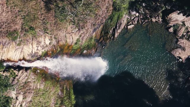 Bird's Eye View of Campos Waterfall, Ouro Preto, Minas Gerais Brazil (drone footage)