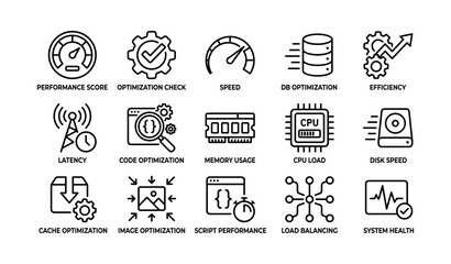 Obraz premium Performance and optimization icons arranged in grid