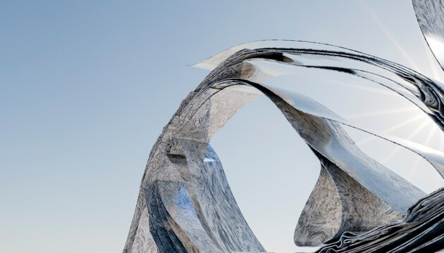 Abstract marble strips forming a flowing arch 3D render