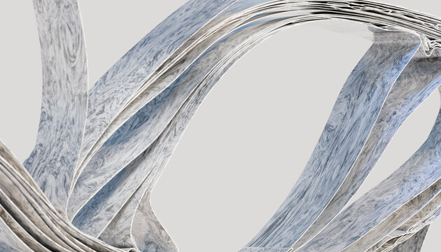 Abstract marble ribbon swirl 3D render on clean background