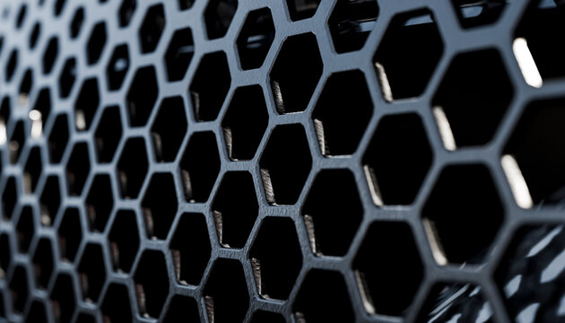 Close-up of car grille honeycomb mesh with metal texture
